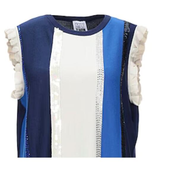 Blue and White Sleeveless Sweater Dress - Picture 2 of 8